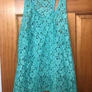 Turquoise lace tank